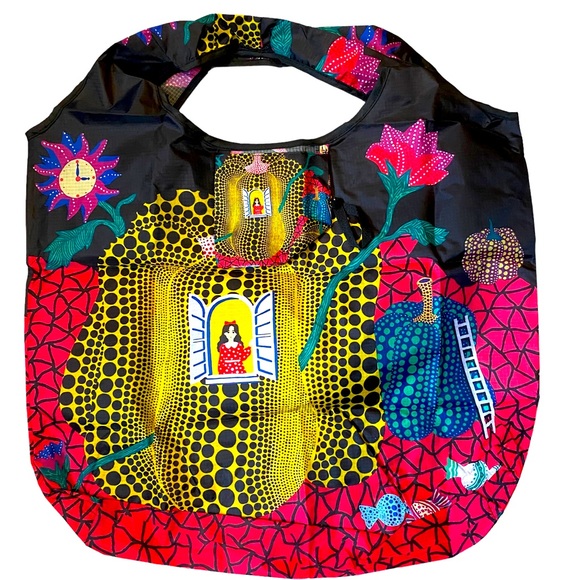 YAYOI KUSAMA LARGE COLORFUL SHOPPER BAG: GIRL LOOKING OUT OF PUMPKIN WINDOW - Picture 2 of 10